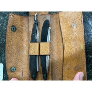 (2) Vintage Straight Razors w Leather Case
